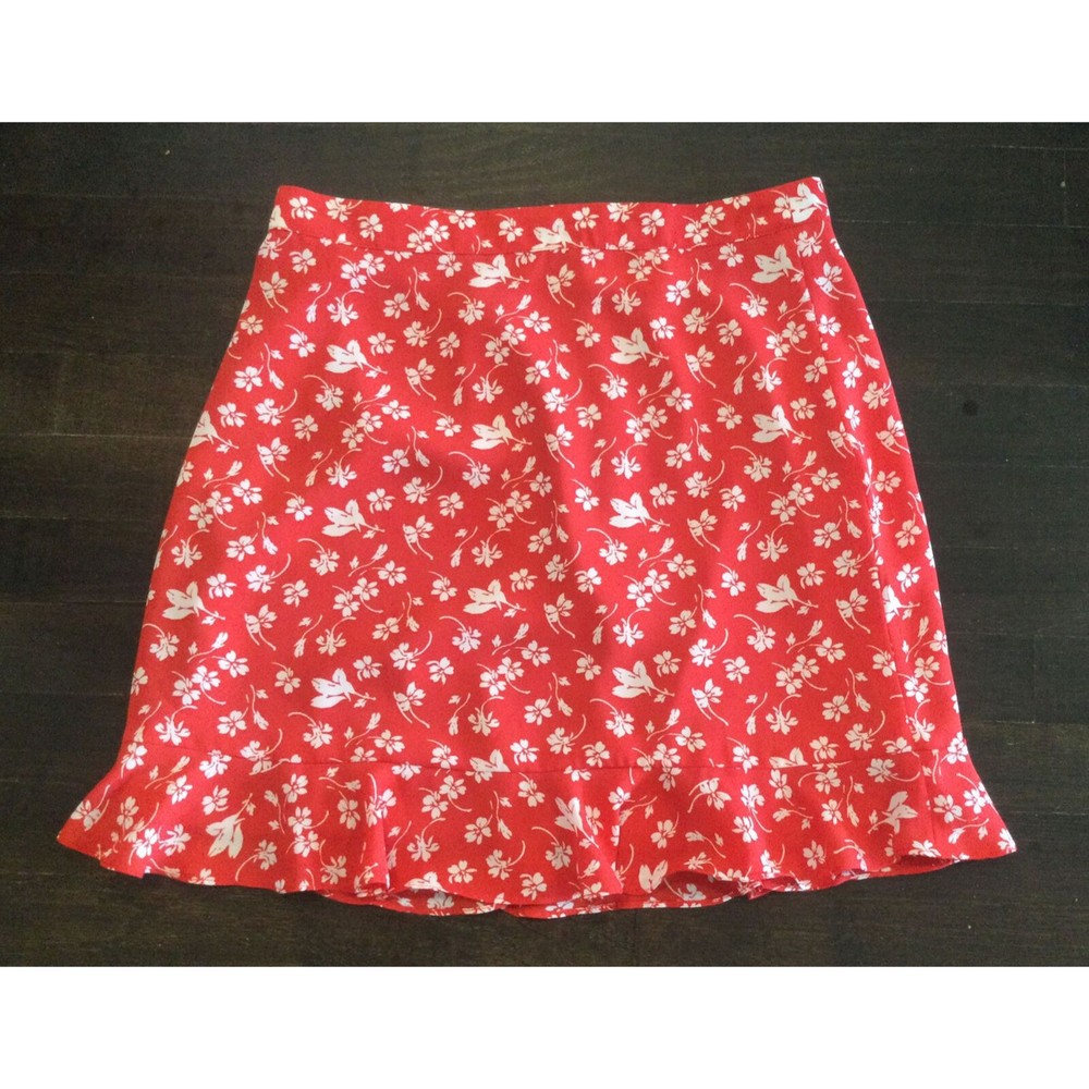 J. Crew Mercantile Red Floral Flounce Ruffle Mini Skirt Size 8